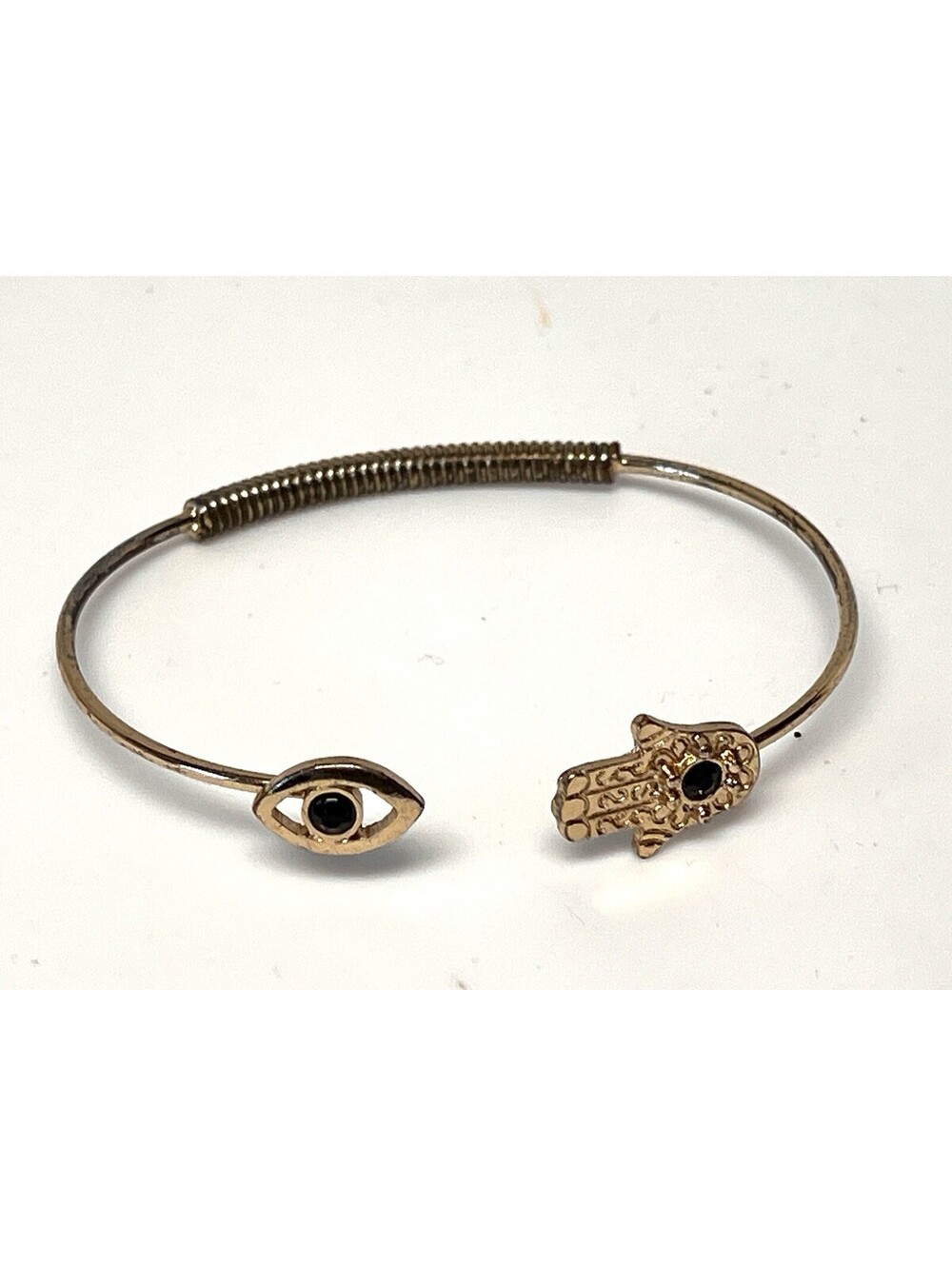 Hamsa Hand and Evil Eye Ball Gold Tone Cuff Bracelet